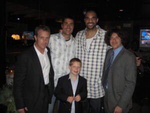 Zach Waldman with Rob Pelinka, Sasha Vujacic, and Carlos Boozer