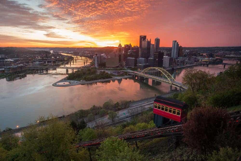 Duquesne Incline with Pittsburgh skyline view from Mount Washington
