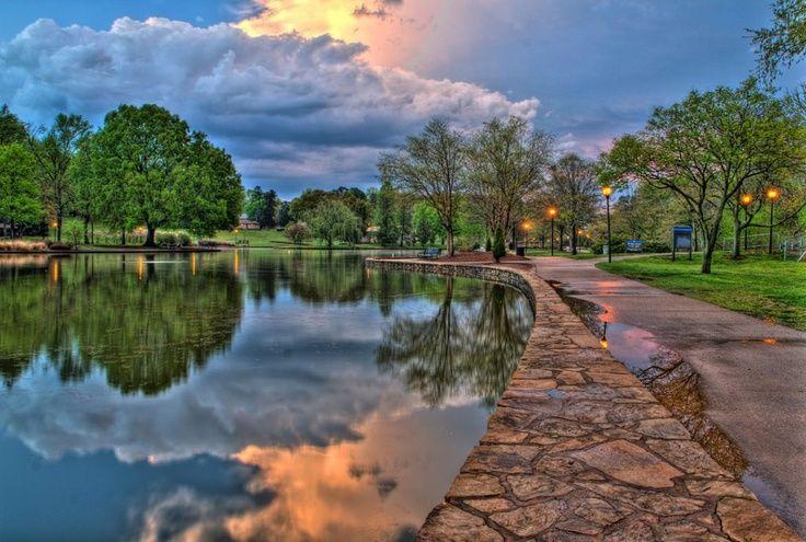 Freedom Park lake and walking paths in Charlotte North Carolina