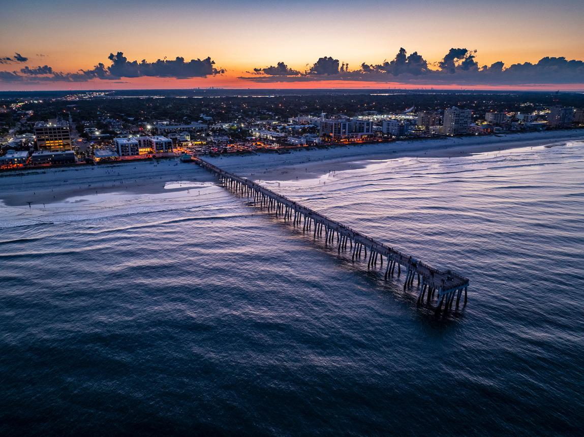 Jacksonville Beach Florida Jacksonville Beach pier and shoreline along the Atlantic Ocean