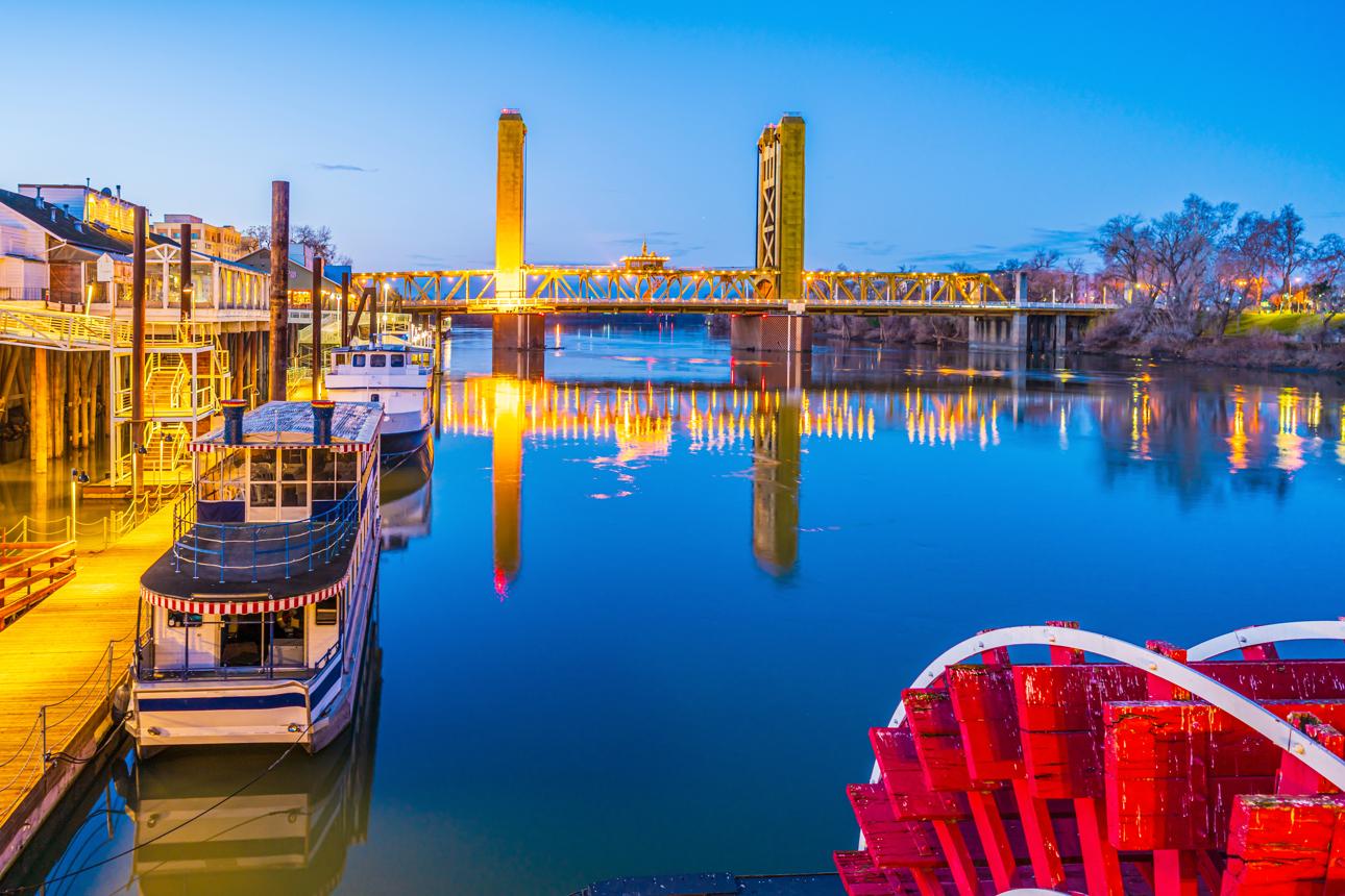 Old Sacramento Waterfront historic buildings and boardwalk along the river