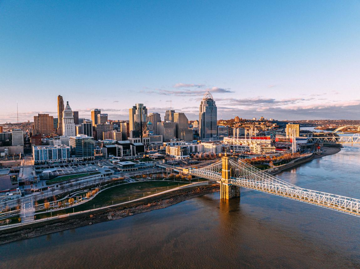 Roebling Suspension Bridge connecting Cincinnati over the Ohio River